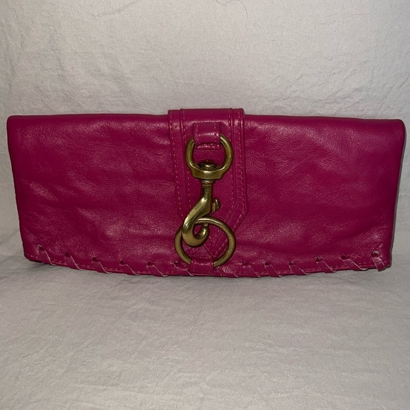Morgan Oakley leather fold over clutch with brass hardware - Picture 1 of 4